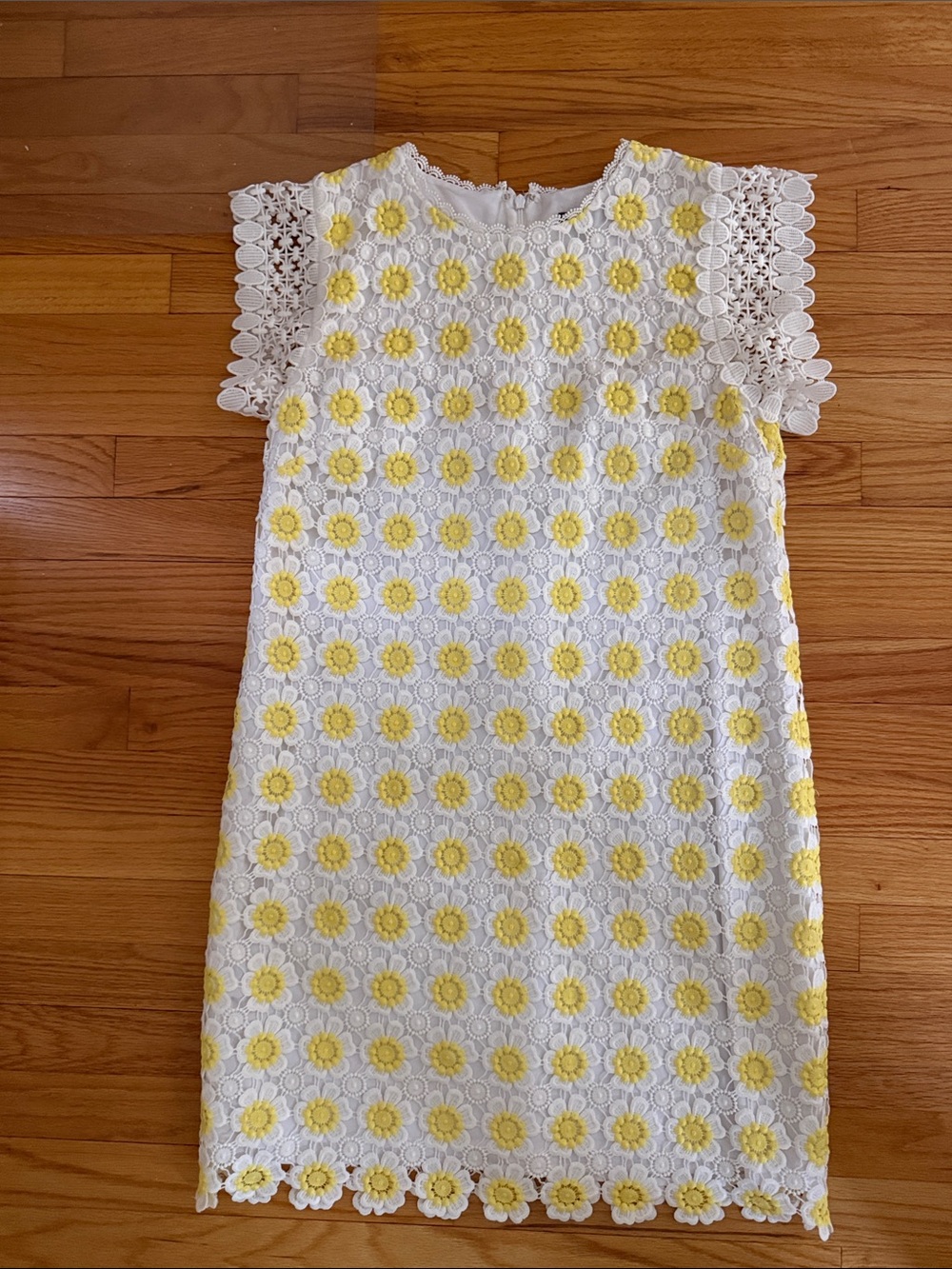J. Crew White Lace Shift Dress with Yellow Floral Crochet